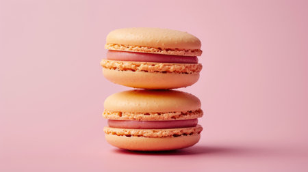 Delicate Macaron with Pastel Pink Backdrop, Detailed Shotの素材