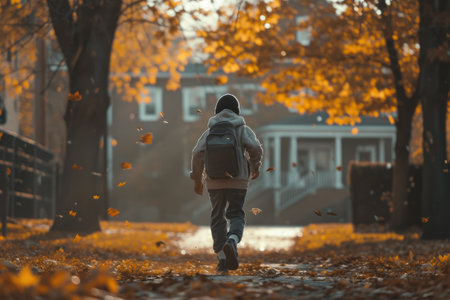 Young Student Rushing Back to Classroomの素材