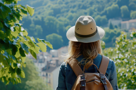 Traveling Woman with Stylish Hatの素材