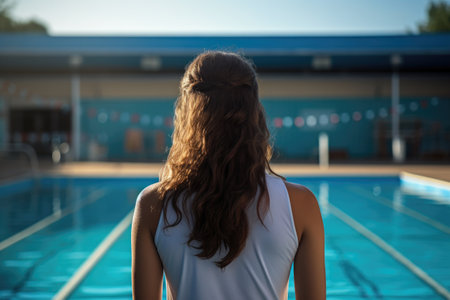 Athlete Swimmer Facing Water in Preparationの素材