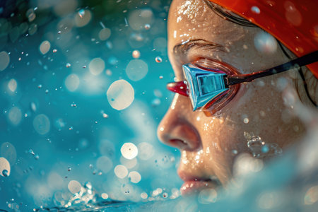 Side View of Woman Swimming in Training Sessionの素材