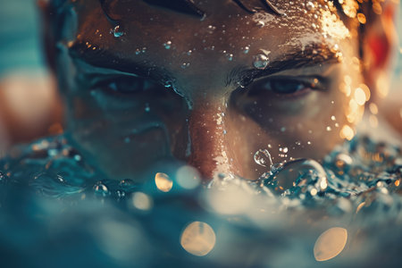 Athlete Swimming Freestyle in a Clear Poolの素材