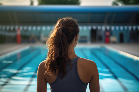 Professional Female Athlete in Swimwear at Poolの素材