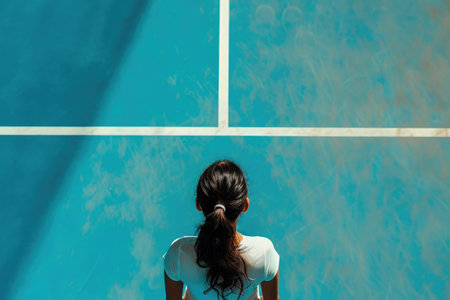 Aerial View of Woman Serving Tennis Ballの素材