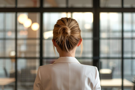 Office Manager Watching City View from Meeting Roomの素材