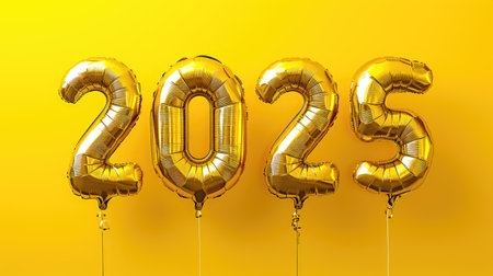 Festive Balloon Shaped Like the Year 2025 on Plain Backgroundの素材