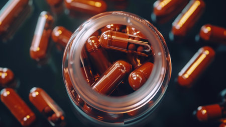 Clear Plastic Bottle with Brown Capsulesの素材