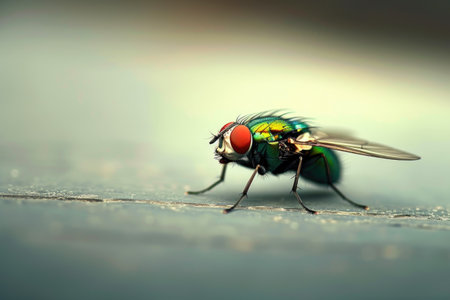 Elegant Fly with Transparent Wings on a Neutral Backgroundの素材