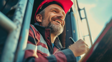 Truck Driver Noting Details on Trailer Inspectionの素材