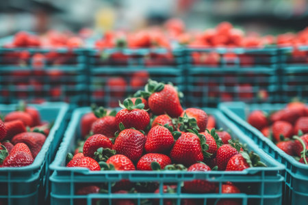 Close-Up of Fresh Strawberries in Grocery Storeの素材