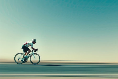 Side View of a Cyclist Racing on a Clear Canvasの素材