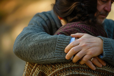 Intimate Moment: Hand on Woman's Shoulderの素材