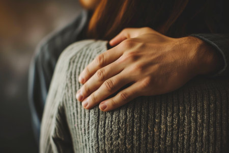 Gentleman's Hand Comforting Woman's Shoulderの素材
