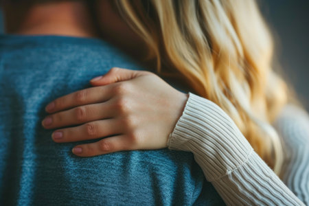 Rear View: Hand on Woman's Shoulderの素材