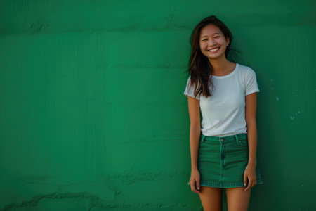 Fashionable Woman with Short Skirt and Bright Smileの素材