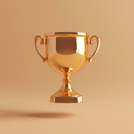 Gold Cup Trophy in Mid-Air 3D Renderの素材