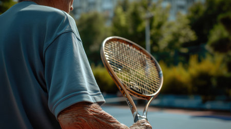 Elderly Man Ready for Tennis Matchの素材