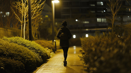 Woman in Tracksuit Running at Nightの素材