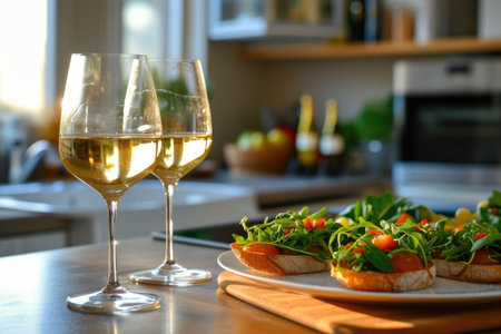 Chic Table Arrangement with White Wine and Fresh Greensの素材