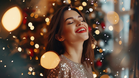 Fashionable Woman Enjoying Winter Evening Cheerの素材