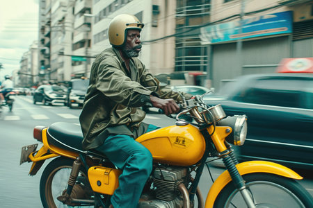 Brazilian street scene with moped and local trafficの素材