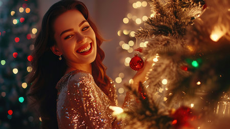 Sparkling Dress Clad Girl Celebrates Christmas Joyの素材