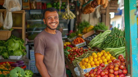 Friendly Local Man in Traditional Arab Vegetable Marketの素材