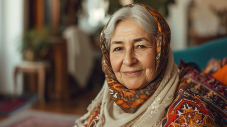 Charming Older Woman in Beautiful Home Interiorの素材