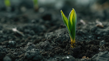 New Seedling Emerging from Cold Earth Close-Upの素材