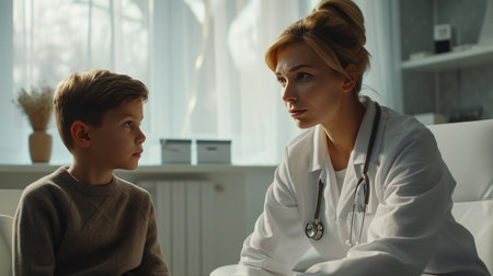 Positive Doctor-Patient Relationship in Light-Filled Medical Roomの素材