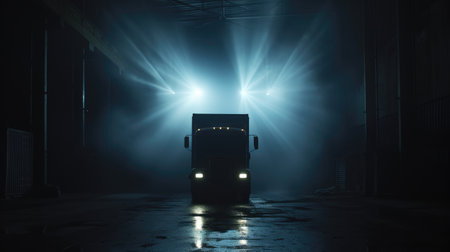 Mysterious Truck in Dramatic Lighting Sceneの素材