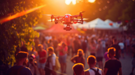 Crowd Enjoying Quadcopter Demos at a Festive Summer Eventの素材