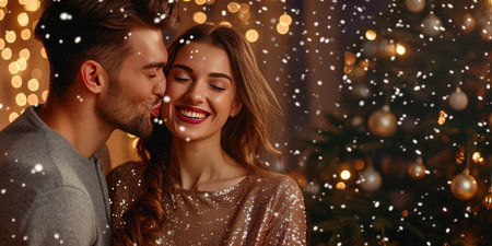 Sparkling Holiday Joy with Fashionable Couple at Homeの素材
