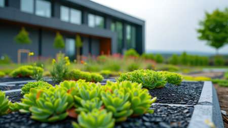 Rows of Rhodiola Rosea on Contemporary Farmの素材