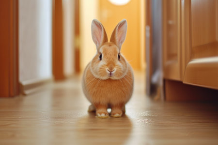 Charming Bunny Standing in Hallwayの素材