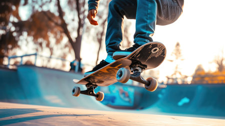 Excited Skater Attempting New Trick in Urban Parkの素材