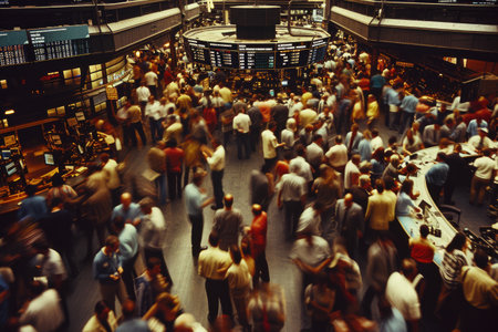 Intense Stock Exchange Center with Numerous Tradersの素材