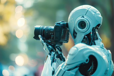 Advanced AI Robot Capturing Moments with DSLR Cameraの素材