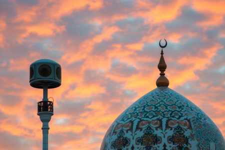Mosque Dome with Hailer Speaker Against Early Morning Skyの素材