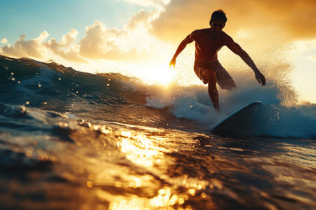 Skilled Surfer in Action on a Spectacular Waveの素材