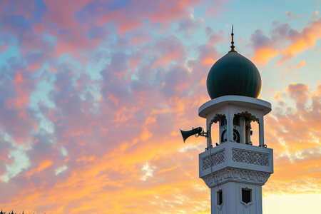Dawn Sky and Mosque Dome with Hailer Speakerの素材