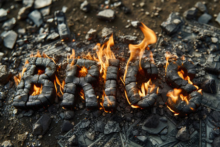 Burned US Dollar Forming 'BRICS' Word in Flamesの素材