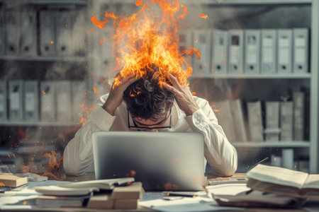 Stressed Out Employee in a Chaotic Workspaceの素材