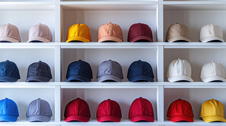 Stylish Kids' Baseball Caps on White Minimalist Displayの素材