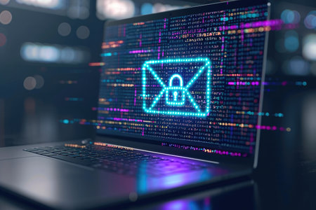 Secure Digital Communication with Locked Email Envelope on Screenの素材