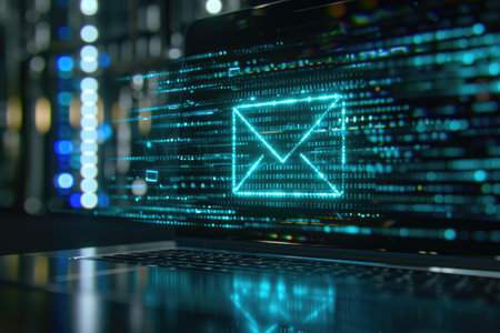 High-Tech Email Encryption: Laptop Screen with Padlock Symbolの素材