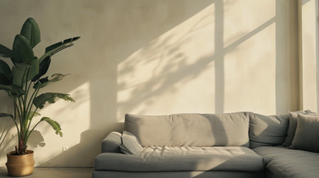 Stylish Modern Interior Featuring a Plush Gray Couch and Simple Eleganceの素材