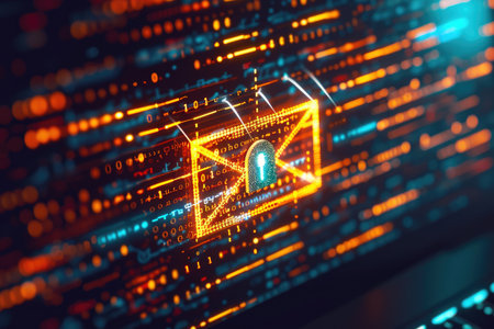 Digital Security: Encrypted Email with Binary Code Backgroundの素材