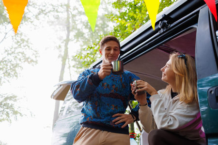 Peaceful Afternoon Tea Next to a Vintage Camper