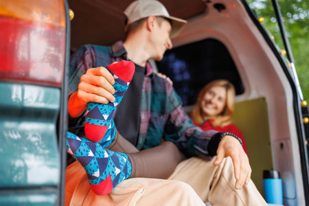 Romantic Foot Massage in Travel Van Amidst Nature